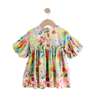 (PREORDER) Green Floral Shirred Puff Sleeve Summer Dress (3mths-8yrs)