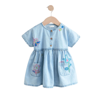 (PREORDER) Denim Embroidered Relaxed Summer Dress (3mths-8yrs)